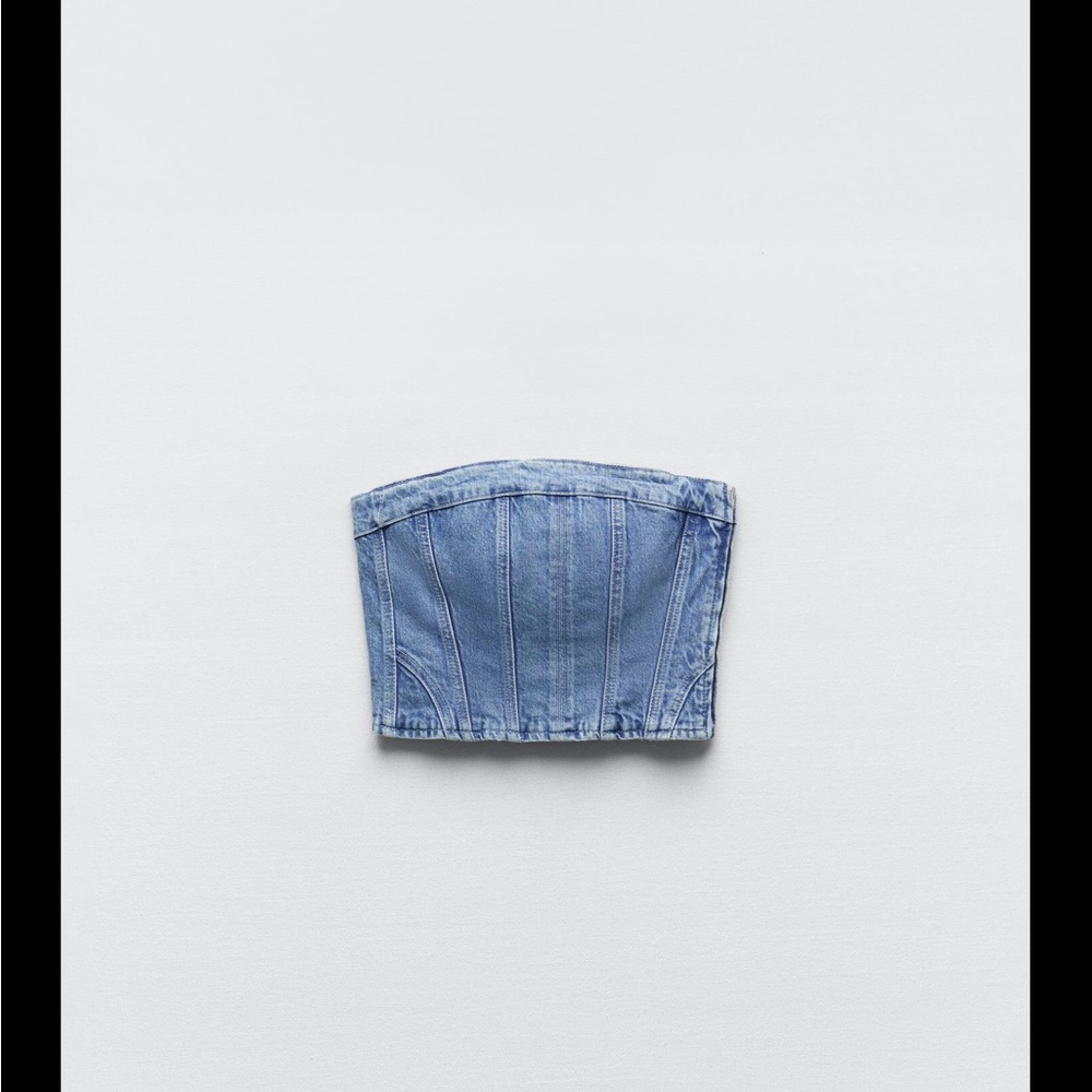 ZARA Light Blue Denim Bustier Top